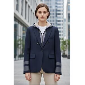 Veronica Beard Navy Blue Dickey Jacket With Waffle Knit Hooded Dickey Womens 12
